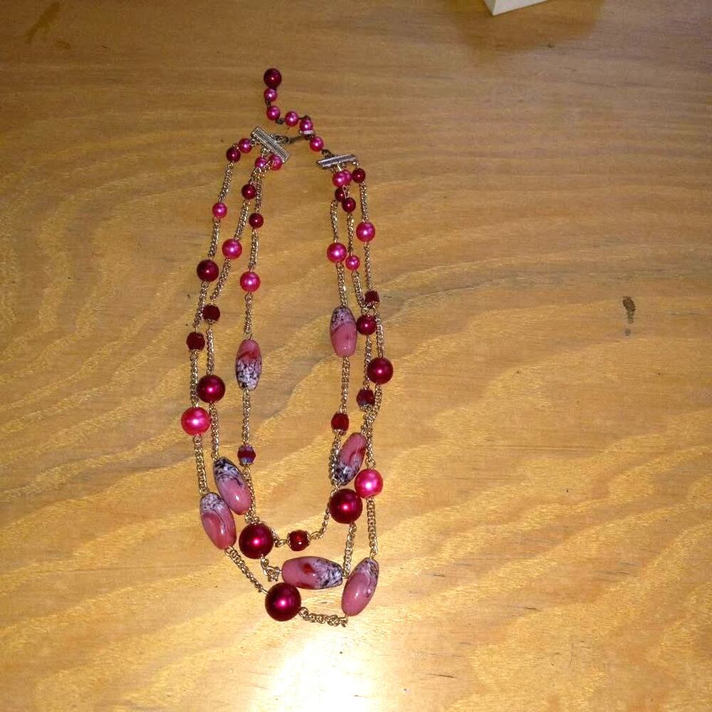 Princess 3-Tier Pink Bead Necklace Length 19"